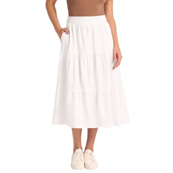 New Matty M Ladies' Tiered Midi Skirt white linen - Picture 1 of 5